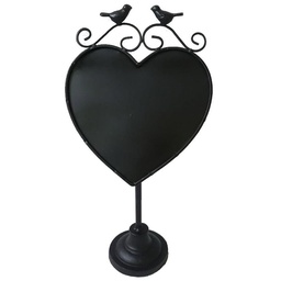 [S-V0222700000] Lavagna Metallo Nero Cuore con Uccelli 21,5x14,5x42 cm