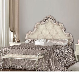 [S-F237WP] Letto  matrimoniale barocco  testiera  intagliata  imbottita  contenitore 175x202xh.175 cm