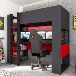 [S-FZ98590] Letto a castello 5050 antracite rosso con scrivania