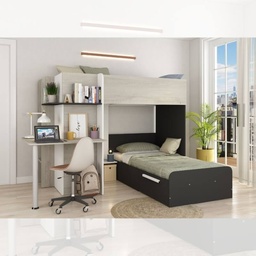 [S-FZ98606] Letto a castello 6885 con scrivania bianco vintage antracite