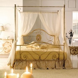 [S-AL332217] Letto in ferro matrimoniale con baldacchino Avorio LORY 170x208x h210 cm