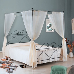 [S-SABRIBAL1601D1] Letto in ferro matrimoniale con baldacchino SABRINA Nero 166x208x h210 cm