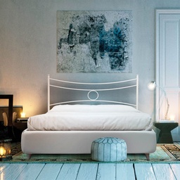 [S-CONCAGIR160] Letto in ferro matrimoniale con giroletto in ecopelle Bianco CONCA 166x208x h117 cm
