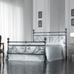 [S-NONNAPED1601D4] Letto in ferro matrimoniale con pediera Nero Argento NONNA 173x215x h128 cm