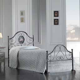 [S-LORYPEDI0851D4] Letto in ferro singolo con pediera Nero Argento LORY 95x208x h130 cm