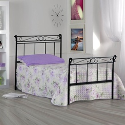 [S-LEO.PEDI085] Letto in ferro singolo con pediera Nero LEONARDO 95x218x h118 cm