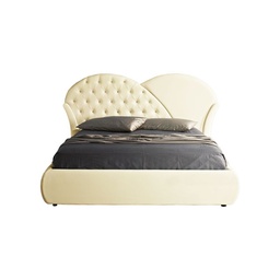 [S-FZ80492] Letto matrimoniale c/contenitore in ecopelle crema  215x220xh.122 cm
