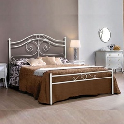 [S-F215WP] Letto matrimoniale in ferro battuto colore bianco opaco 170x200xH.138 cm