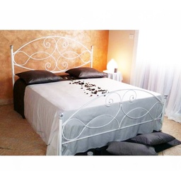 [94768] Letto matrimoniale in ferro battuto con pediera Bianco Argento NARCISO 170x202x h131,5 cm