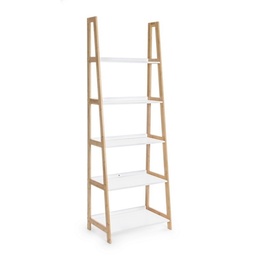 [S-B5730400] Libreria in legno di bamboo con ripiani in MDF laccati bianco opaco - 62,5x40xh. 180