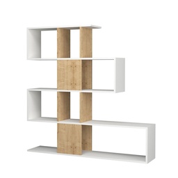 [S-FZ91089] Libreria scaffale 4 livelli  9 scomparti bianco e rovere 145x29xh.145 cm
