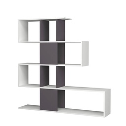 [S-FZ91092] Libreria scaffale 4 livelli  9 scomparti bianco grigio 145x29xh.145 cm