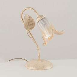 [S-BL179-LT-AV] Lumetto comodino ferro Avorio Oro Vetro Bianco Ambra una luce 22x h30 cm