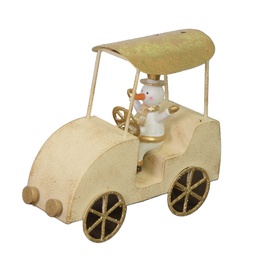 [S-V6195930000] Macchina metallo con pupazzo di neve oro 16x7x15 cm