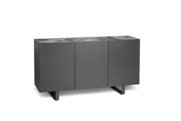 [S-CR/010] Madia elegante a 3 ante in grigio scuro con top in ceramica marmo grigio, struttura in MDF e gambe in metallo, dimensioni 45x150x85 cm