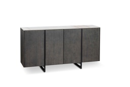 [S-CR/011] Madia elegante con 4 ante, top in ceramica marmo Calacatta e struttura in MDF impiallacciato rovere, 160 x 40 x 85 cm