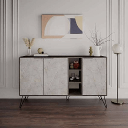 [S-FZ99371] Madia Clara Lagina dark coffe 3 ante effetto marmo bianco 142x35,5x83h