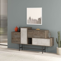 [S-FZ97586] Madia Hermes colore dark coffee con ante e cassetti effetto marmo 160 cm