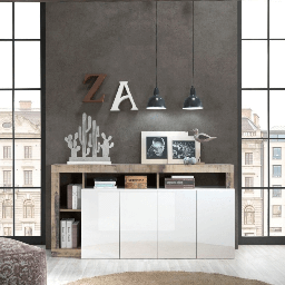 [S-FZ95090] Madia Mogol 4 ante bianco lucido pero 184x42x93H