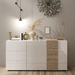 [S-FZ98861] Madia Sabry 2 ante 3 cassetti bianco lucido rovere Kadiz