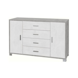 [S-O775CEOSK] Madia con due ante e quattro cassetti Cemento Bianco 136x41x h86 cm