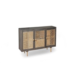 [S-ET/083] Madia moderna in grigio scuro e rattan oro, 160x38x75 cm