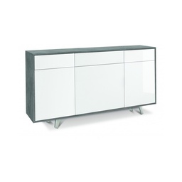 [S-O7076CEBLK] Madia con tre ante e tre cassetti Cemento Bianco Lucido 164x41x h92 cm