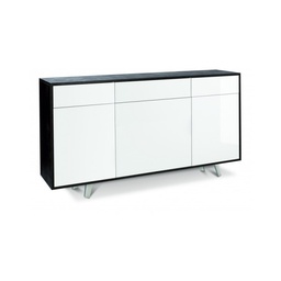 [S-O7076ONBLK] Madia con tre ante e tre cassetti Nero Ossido Bianco Lucido 164x41x h92 cm