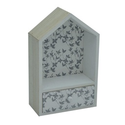 [S-V3201030000] Mensola in legno a forma di casetta con cassetto 18x8x28,5 cm