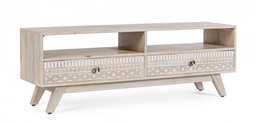 [S-B0747067] Mobile Porta TV 2C Indira - Legno di Mango - Stile Vintage - Dimensioni: 130x35x45 cm