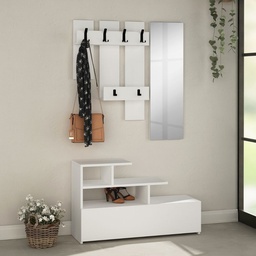 [S-FZ99518] Mobile ingresso Vesty bianco con scarpiera e specchio  100x30x122 cm
