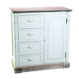 [S-V8032590000] Mobile legno grezzo shabby 4 cassetti + 1 anta 44x84x87 cm