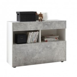 [83039] Mobile madia 1 cassetti 1 ribalta bianco/cemento  cm 111x42xh 82 cm