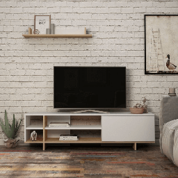 [S-FZ99280] Mobile porta TV Stockton bianco rovere