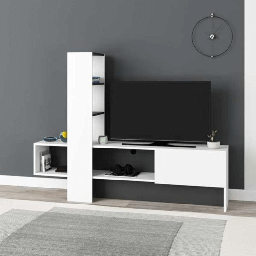 [S-FZ98220] Mobile porta TV Troya bianco antracite con anta a ribalta