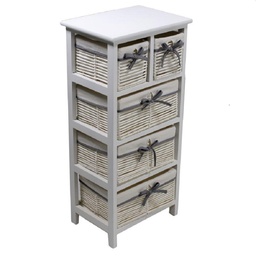 [S-V4118630000] Mobiletto cassettiera bianco legno grezzo 2 + 3 cassetti 28x38xh81 cm