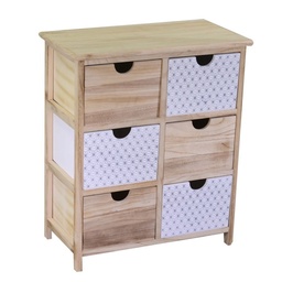 [S-V8040480000] Mobiletto Cassettiera Legno Grezzo Naturale 6 Cassetti Rettangolare 29x54x64 cm