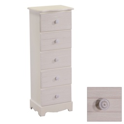 [S-V8041190000] Mobiletto in legno con 5 cassetti crema, dimensioni 29x23x81 cm