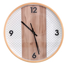 [S-V1871710000] Orologio in Legno Naturale e Bianco - Ø32cm x 4,8cm