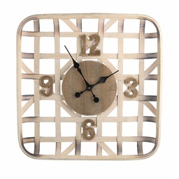 [S-V1865630000] Orologio da parete in legno naturale, dimensioni 60,5 x 60,5 x 9 cm