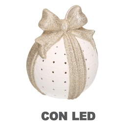 [S-V6136410000] Pacco regalo bianco oro con led tondo 13,5x13,5x16 cm
