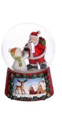 [S-V6169320000] Palla di vetro con carillon babbo e pupazzo rosso 10x10x14,5 cm