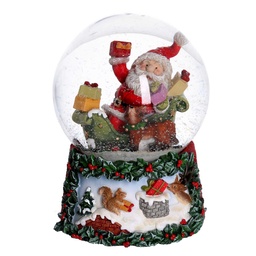 [S-V6169390000] Palla di vetro con carillon babbo ghirlanda rosso 10x10x14,5 cm