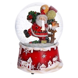 [S-V6169420000] Palla di vetro con carillon babbo rosso 10x10x14,5 cm