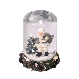 [S-V6077780000] Palla di vetro con neve babbo bianco cilindro 11x11x14,5 cm