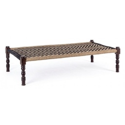 [S-B0720029] Panca etnica in legno nero 176x86x46 cm