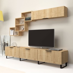 [91155] Parete attrezzata 3 ribalte con pensili a vista rovere 210x35xh.40 cm