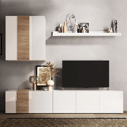 [98859] Parete attrezzata Sabry 301 cm bianco lucido rovere Kadiz