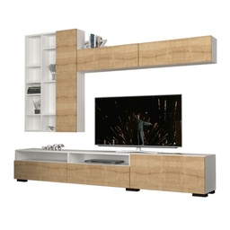 [91143] Parete attrezzata base 3 ribalte pensile 2 ante  bianco rovere 270x35xh.45 cm