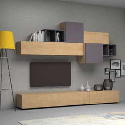 [S-FZ93447] Parete attrezzata due ribalte cinque pensili Rovere Grgio Nero Antracite TROMEN  260x42x h195 cm